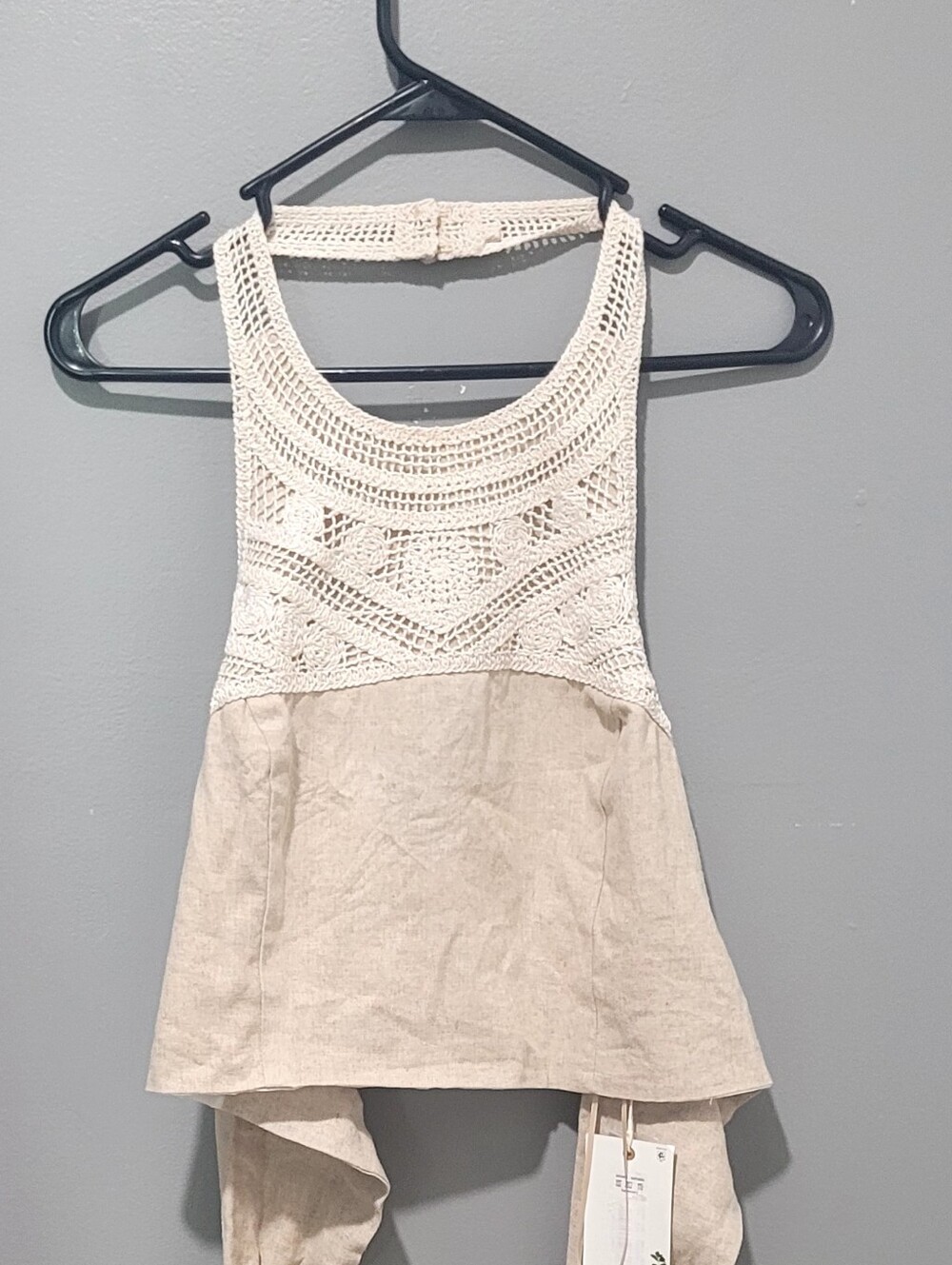 Nwt Chelsea & Violet Cream Crochet Tie Halter Top Tank Sz L